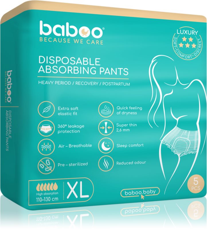 Baboo Disposable Absorbing Pants chiloți absorbanți de unică folosință marimea XL 5 buc
