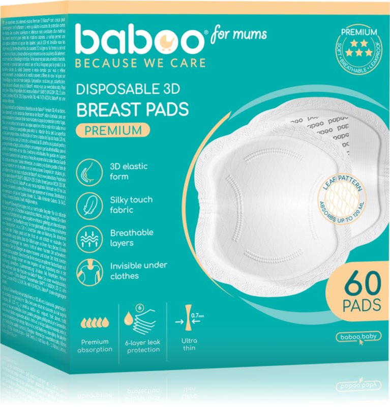 Baboo Ultra-Slim Disposable Pads inserții de unică folosință pentru sutien 60 buc