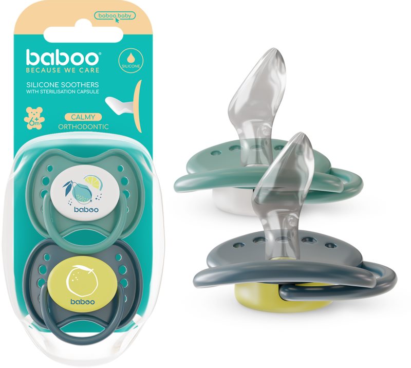 Baboo Soothers Silicone Orthodontic with Case suzetă Lagoon Fiesta 6-12 m 2 buc