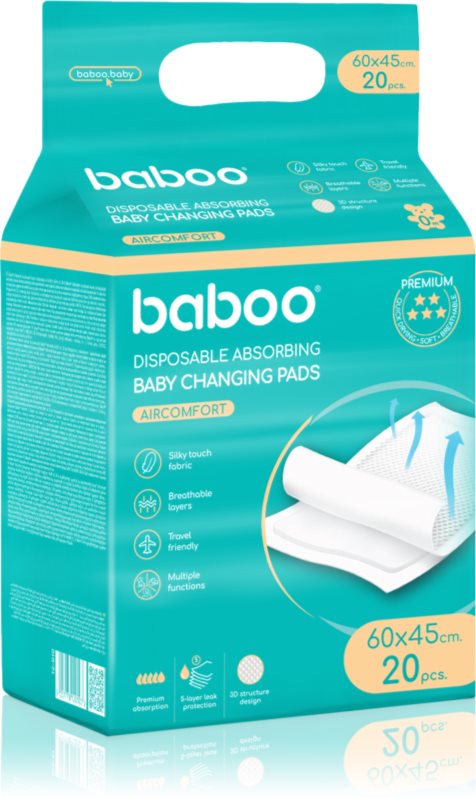 Baboo AirComfort Disposable Absorbing Changing Pads suport pentru schimbat scutecele de unică folosință 60×45 cm 20 buc