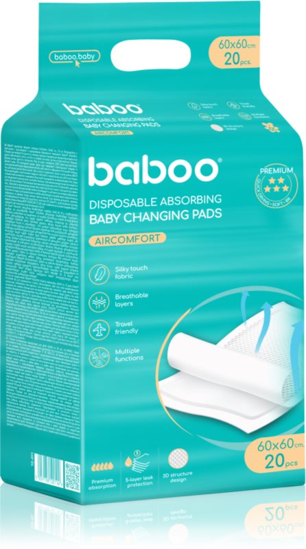 Baboo AirComfort Disposable Absorbing Changing Pads suport pentru schimbat scutecele de unică folosință 60x60 cm 20 buc