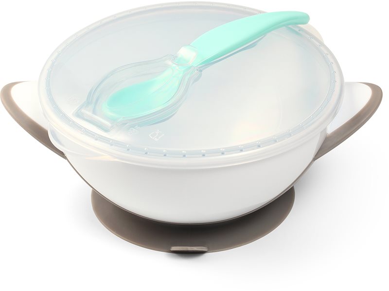 BabyOno Be Active Suction Bowl with Spoon serviciu de masă pentru copii pentru copii Grey 6 m+ 2 buc