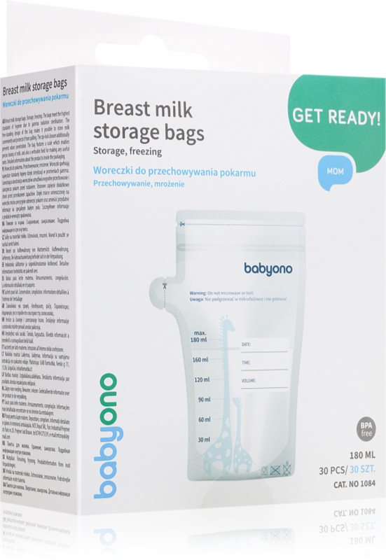 BabyOno Breast Milk Bag sac pentru păstrarea laptelui matern 180 ml 30 buc
