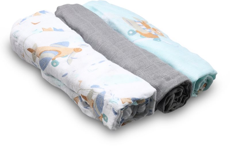 BabyOno Natural Bamboo Diapers Blue-Grey scutece textile 70x70 cm 3 buc