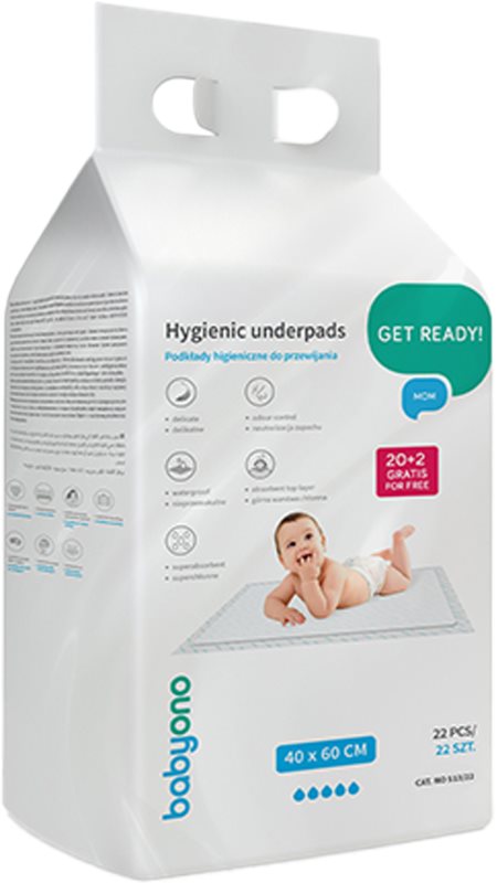 BabyOno Get Ready Hygienic Underpads suport pentru schimbat scutecele de unică folosință 40 x 60 cm 22 buc