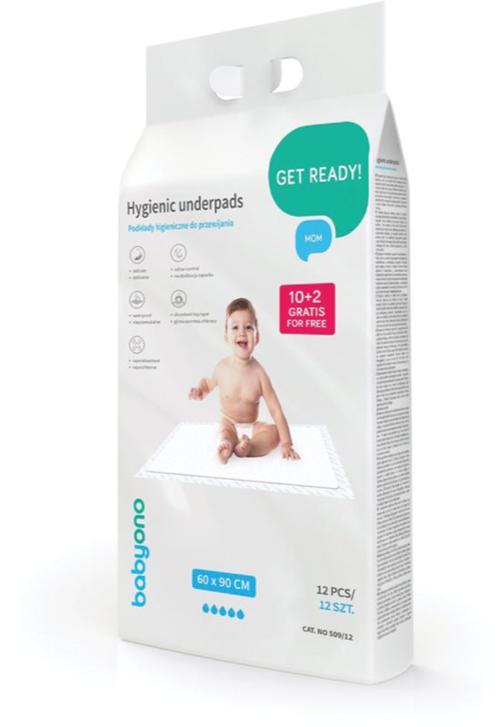 BabyOno Get Ready Hygienic Underpads suport pentru schimbat scutecele de unică folosință 60x90 cm 12 buc