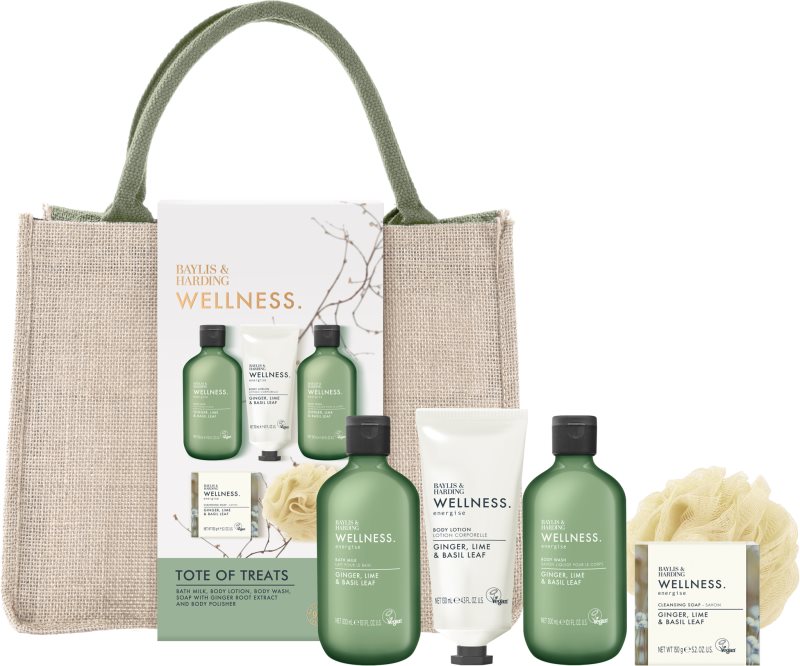 Baylis & Harding Wellness. Energise set cadou geanta de cosmetice Ginger, Lime & Basil Leaf