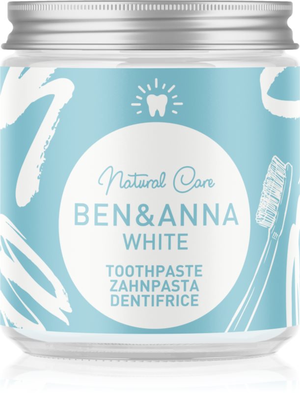 BEN&ANNA Natural Toothpaste White pastă de dinți în borcan de sticlă cu efect de albire 100 ml