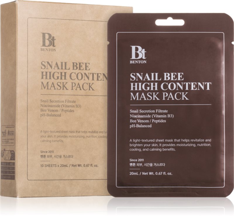 Benton Snail Bee masca de celule cu ingrijire completa cu extract de melc 10 × 20 g
