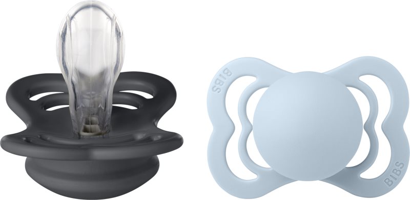 BIBS Supreme Silicone Size 1: 0+ months suzetă Iron / BabyBlue 2 buc