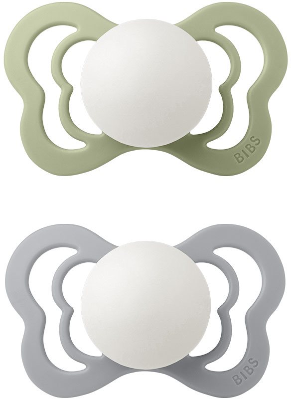 BIBS Couture Glow Silicone Size 2: 6+ months suzetă Sage / Cloud 2 buc
