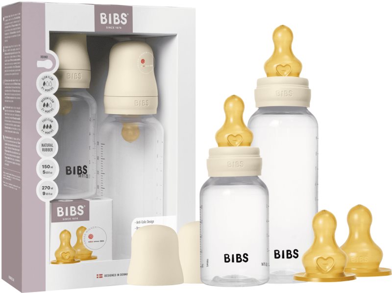 BIBS Anti-Colic Baby Bottle Set biberon anticolici cu tetină din cauciuc Ivory