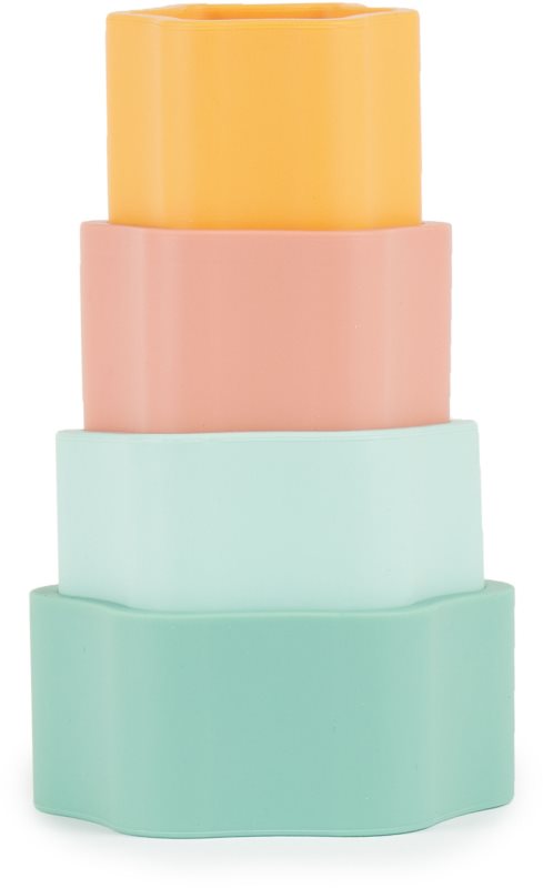 Bieco Silicone Stacking Tower Flower jucărie cu activități 12 m+ Tropical Vibes 4 buc