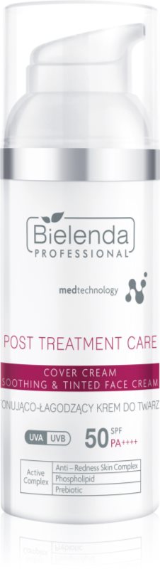Bielenda Professional Post Treatment Care Soothing & Tinted Face Cream crema calmanta pentru piele sensibila si iritabila SPF 50 50 ml