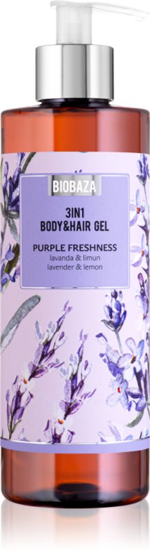 BIOBAZA 3in1 Body&Hair Gel Purple Freshness sampon, balsam si gel de dus 3in1 400 ml