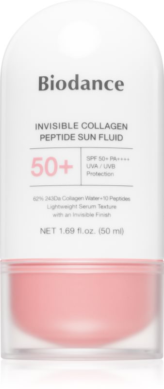 Biodance Invisible Collagen Peptide Sun Fluid lotiune pentru bronzat cu colagen SPF 50+ 50 ml