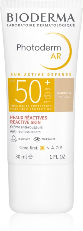 Bioderma Photoderm AR cremă tonifiantă protectoare pentru piele sensibilă cu tendințe de înroșire SPF 50+ culoare Natural 30 ml