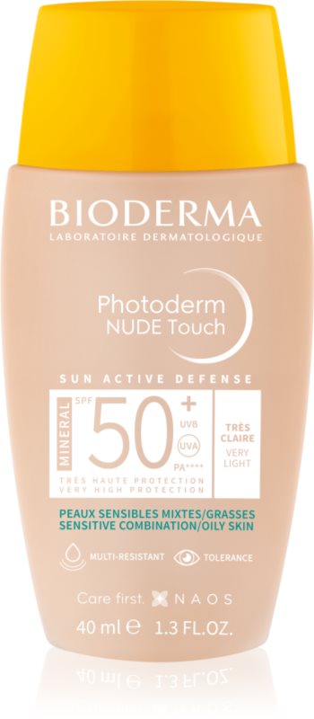 Bioderma Photoderm Nude Touch fluid mineral cu protecție solară SPF 50+ culoare Very light 40 ml