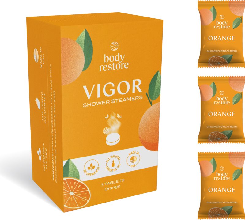 Body Restore Vigor Shower Steamers tablete pentru duș parfum Orange 3 buc