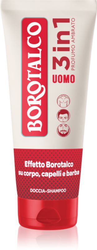 Borotalco MEN 3 in 1 Gel de duș pentru bărbați pentru față, corp și păr parfum Amber 200 ml