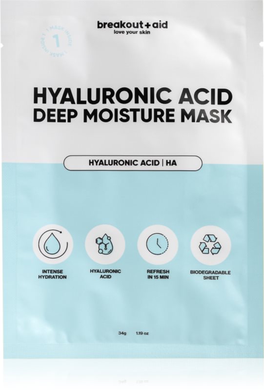 breakout + aid Hyaluronic Acid Deep Moisture Mask mască textilă hidratantă cu acid hialuronic 34 g