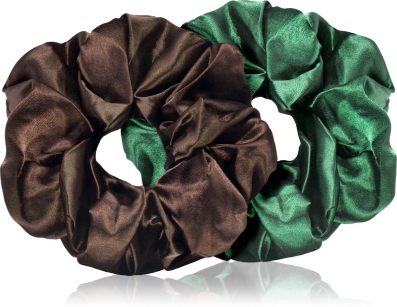 BrushArt Hair Large satin scrunchie set Elastice pentru par Brown & Green