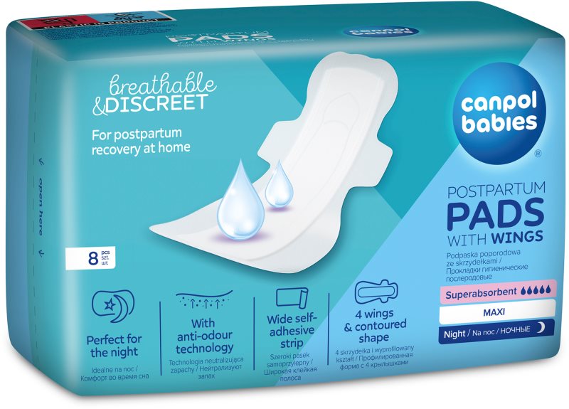 Canpol babies Postpartum Pads With Wings absorbante postnatale pentru noapte 8 buc
