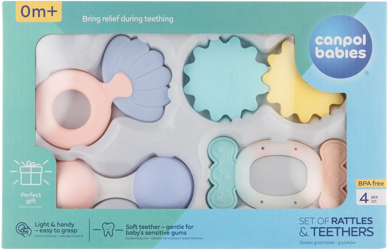 Canpol babies Pastels jucărie zornăitoare pentru dentiție set cadou 0m+