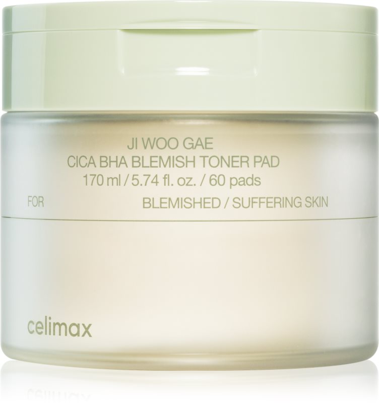 celimax Ji Woo Gae Cica BHA Blemish Toner Pad tampoane exfoliante pentru piele sensibila predispusa la acnee 60 buc