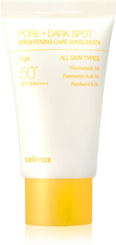 celimax Pore+Dark Spot Brightening Care Suncream cremă iluminatoare cu protecție solară SPF 50+ 50 ml