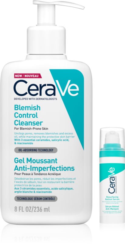 CeraVe Control Cleanser & Retinol Serum Duo set impotriva imperfectiunilor pielii cauzate de acnee