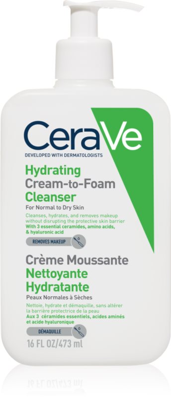 CeraVe Cleansers Hydrating Cream-to-Foam Cleanser crema de curatare sub forma de spuma pentru ten normal spre uscat