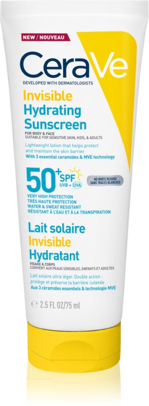 CeraVe Invisible Hydrating Sunscreen SPF 50+ loțiune pentru plaja pentru fata si corp