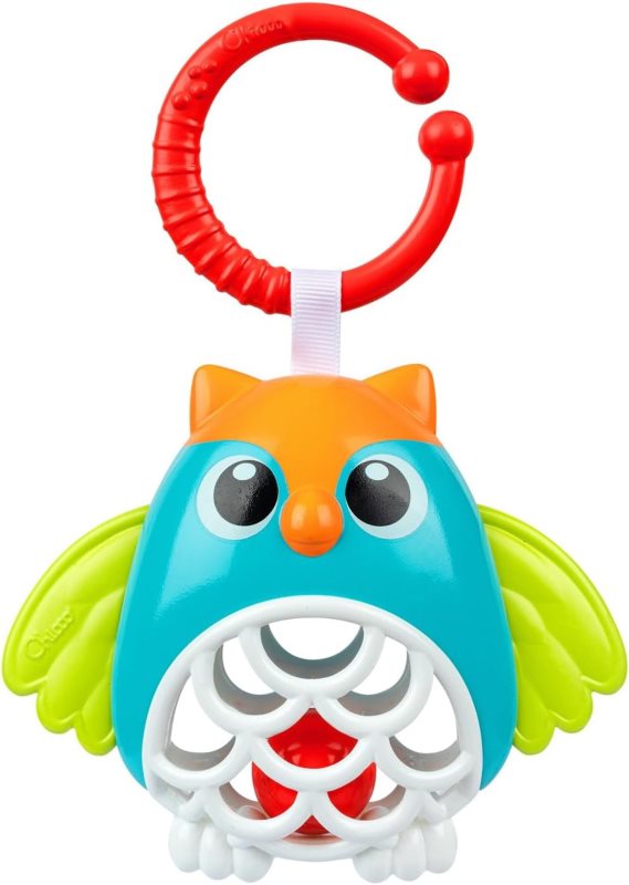 Chicco Owl Rattle jucărie suspendabilă contrastantă cu zornăitoare 1 buc