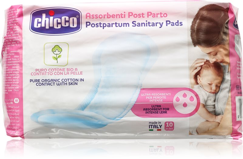 Chicco Postpartum Sanitary Pads 100% Pure Organic Cotton absorbante postnatale 10 buc