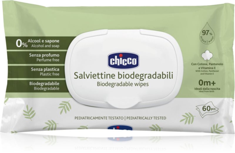 Chicco Biodegradable Baby Wipes servetele delicate pentru copii 60 buc