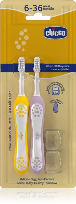 Chicco Toothbrush Set 6-36m periuta de dinti pentru copii Lilac-Mustard 6-36m 2 buc