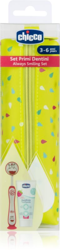 Chicco Always Smiling Set 3y+ set pentru îngrijirea dentară cu sac Hippo