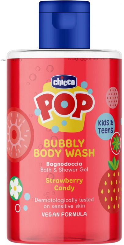 Chicco Pop Bubbly Body Wash gel de dus si baie pentru copii Strawberry Candy 300 ml