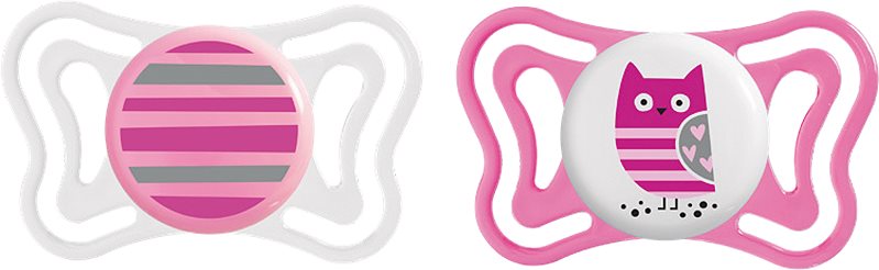 Chicco Physio Light 6-16m suzetă Girl-Strips/Owl 2 buc