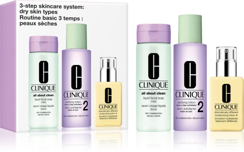 Clinique 3 Steps Skincare Systeme Dry Skin Types set cadou pentru tenul uscat