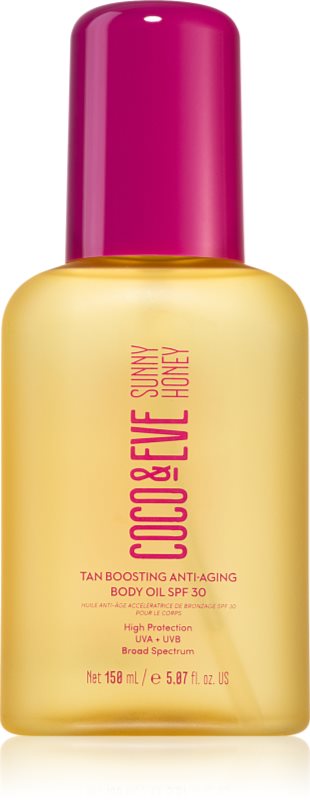 Coco & Eve Sunny Honey Tan Boosting Anti-Aging Body Oil SPF 30 ulei protector pentru accelerarea bronzului piele anti-imbatranire SPF 30 150 ml