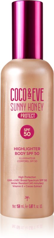 Coco & Eve Sunny Honey Highlighter Body SPF50 ser protector cu efect iluminator SPF 50 150 ml