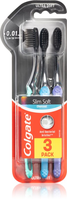 Colgate Slim Soft Active Periuțe de dinți moi cu cărbune activ 3 buc