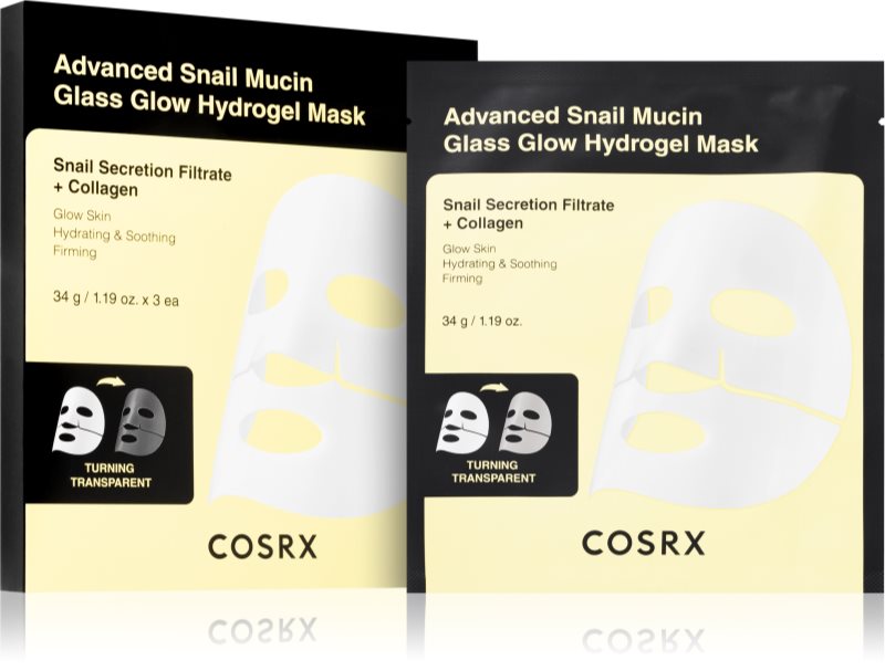 Cosrx Advanced Snail Mucin Glass Glow Hydrogel Mask mască revitalizantă cu hidrogel, cu extract din melcidin melci pentru uniformizarea nuantei tenului 3 buc