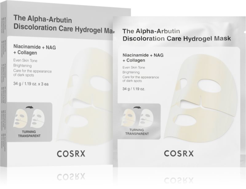 Cosrx The Alpha-Arbutin Discoloration Care mască hidrogel pentru uniformizarea nuantei tenului 3x34 g