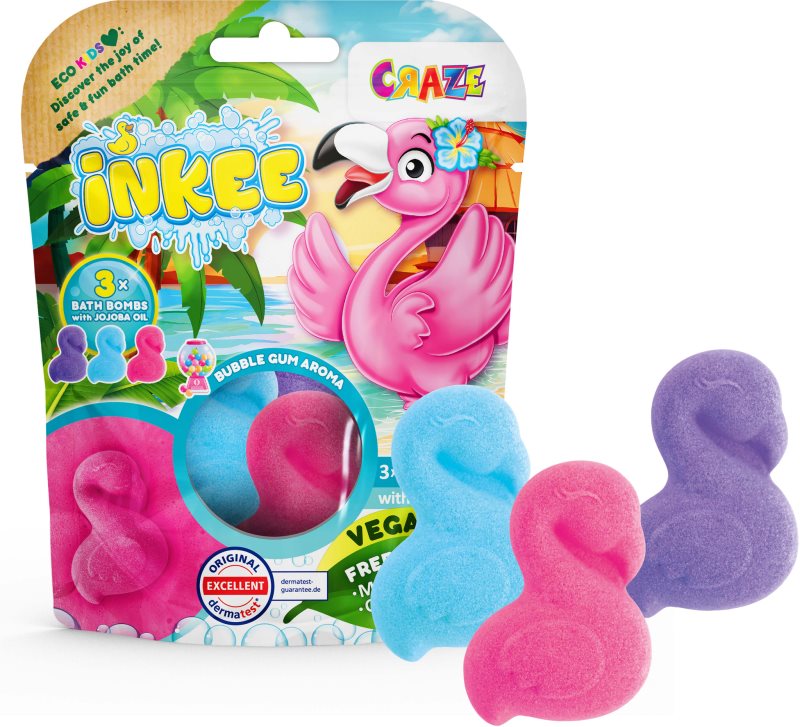 Craze INKEE Flamingo bombă de baie pentru copii 3x55 g