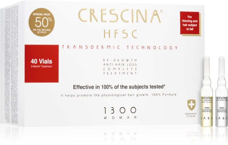 Crescina Transdermic 1300 Re-Growth and Anti-Hair Loss tratament pentru stimularea creșterii părului și anti-cădere pentru femei 40x3,5 ml