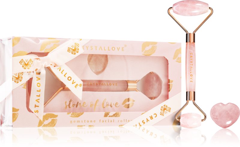Crystallove Rose Quartz Selflove Set rulou de masaj facial și accesoriu de masaj