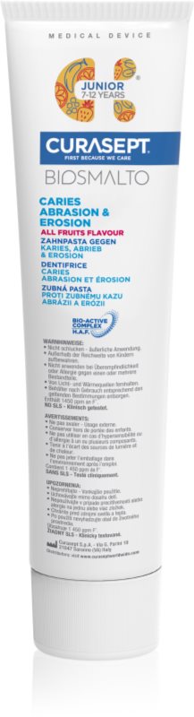 Curasept Biosmalto Junior pasta de dinti pentru copii All Fruits Flavour 7-12 Years 75 ml